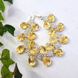 Glam Yellow Sapphire Color Teardrop and Clear  Bracelet New